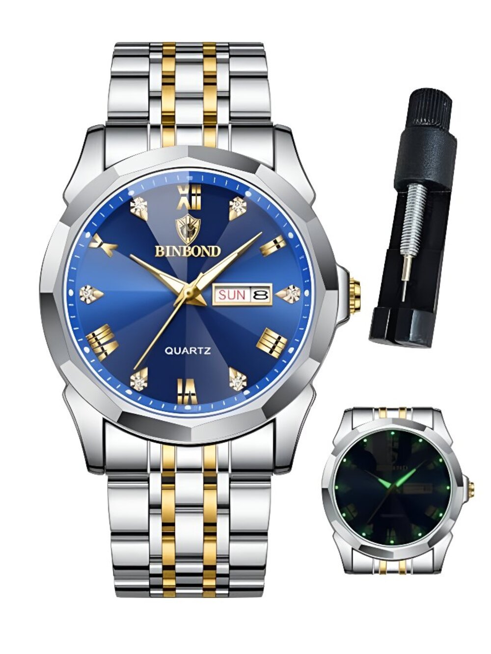 Watches for Men Luxury Diamond Business Dress Analog Quartz Stainless - F2